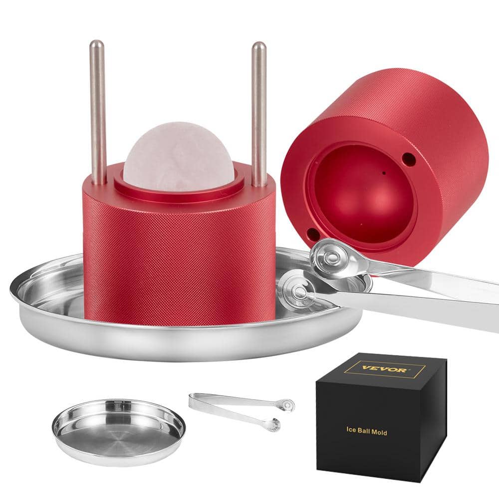 VEVOR Ice Ball Press Kit, Anodized 7075 Aluminum, w/ Silicone Moulds, Large Mat, Stainless Steel Tong & Two Glasses, Double Size Crystal Clear Rounds