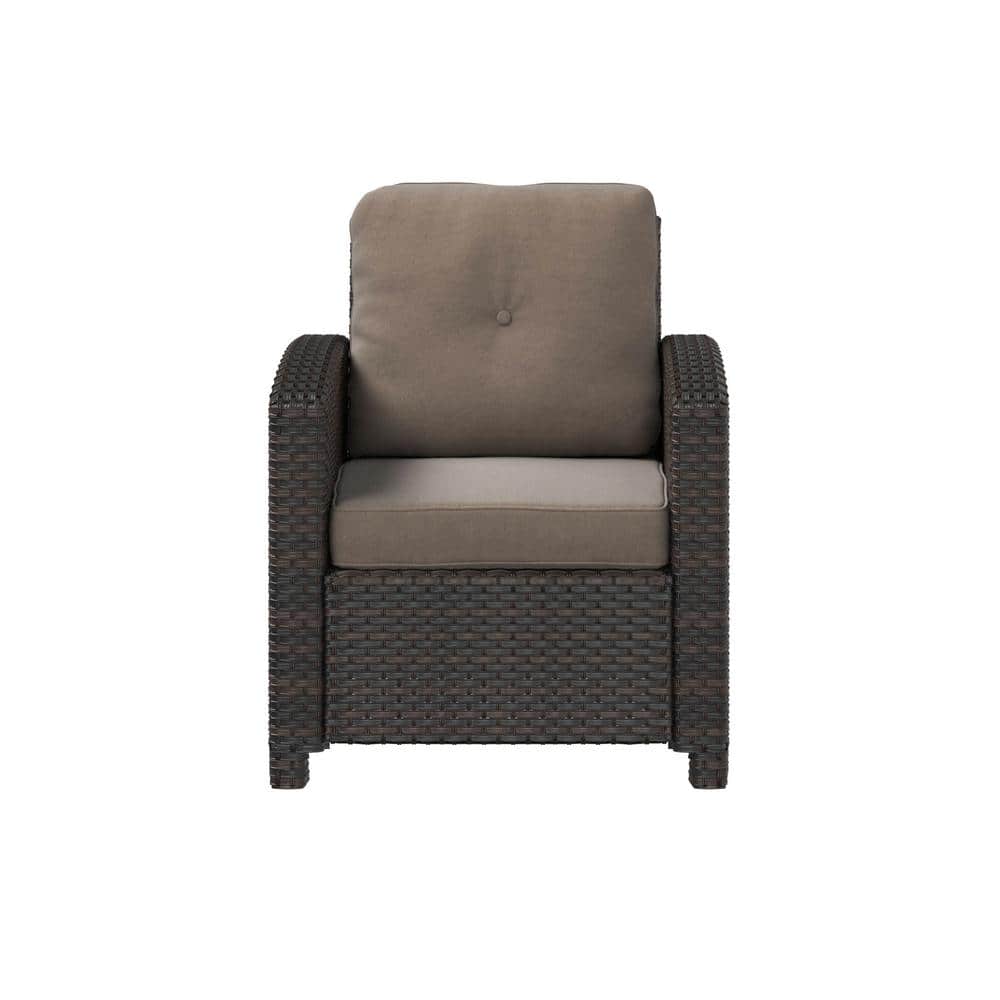 Mocha Wicker Outdoor Club Chair with Khaki Cushions