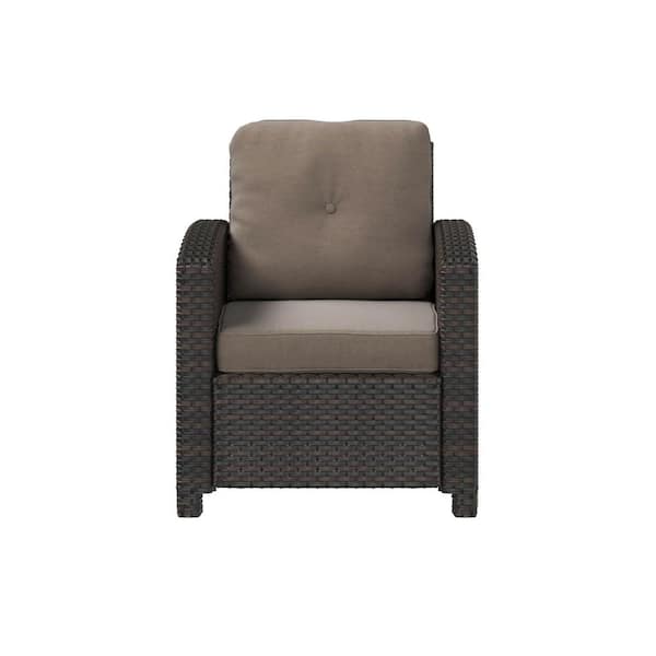 BALKENE HOME Miles Stationary Wicker Outdoor Lounge Chair with Beige Cushion