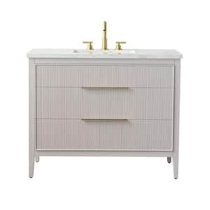 Emma 42 in. W Bath Vanity in Taupe with Engineered Stone Top in Arabescato with White Sink