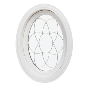 20 in. x 28.5 in. Oval Decorative Picture Vinyl Window in Platinum Design, White