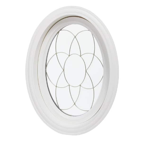 TAFCO WINDOWS 20 in. x 28.5 in. Oval Decorative Picture Vinyl Window in Platinum Design, White