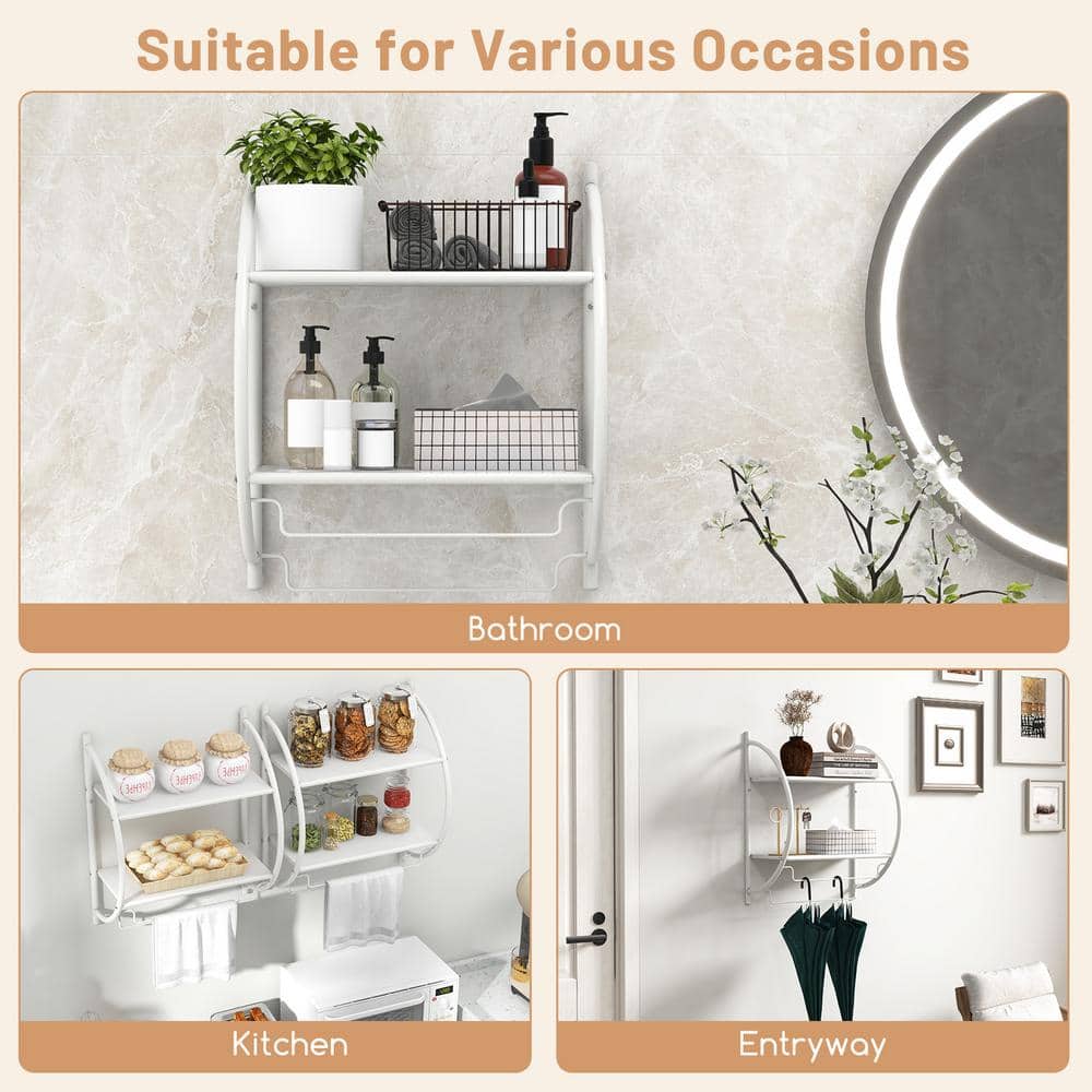 White Metal Wall Mounted 2-Tier Bathroom Towel Rack