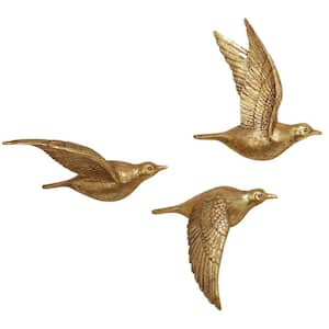 Resin Gold Metallic 3D Sculpted Floating Bird Wall Decor (Set of 3)