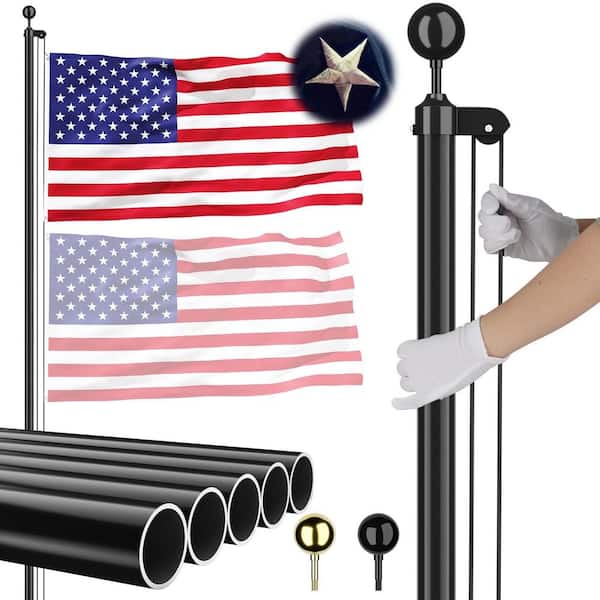 25 ft. Heavy Duty Aluminum Sectional Flagpole Kits for Outside Inground Garden 3 ft. x 5 ft. American Flag Ball Topper