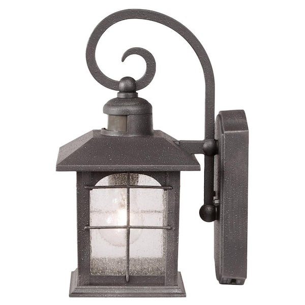Home Decorators Collection Brimfield Motion-Sensing 14.2 in. Aged Iron  1-Light Outdoor Line Voltage Wall Sconce with No Bulb Included HB7251MA-292  - The Home Depot