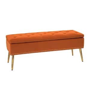 Hippolytus Orange Fabric Top Tufted 45.5 in.Wx15.5 in.Dx18.5 in.H Storage Bench with Nailhead Trim