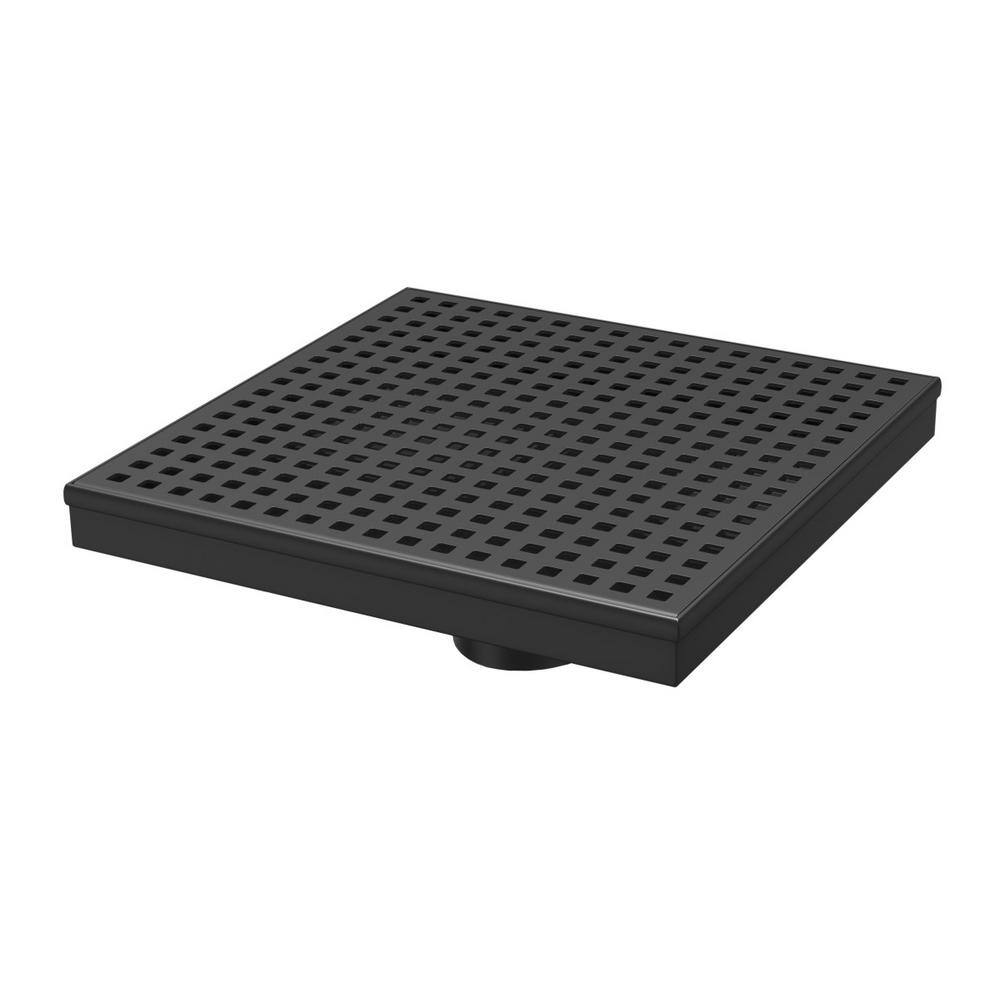 RELN 8 in. x 8 in. Matte Black Shower Drain with Square Pattern Drain Cover FD0802SQBK - The ...