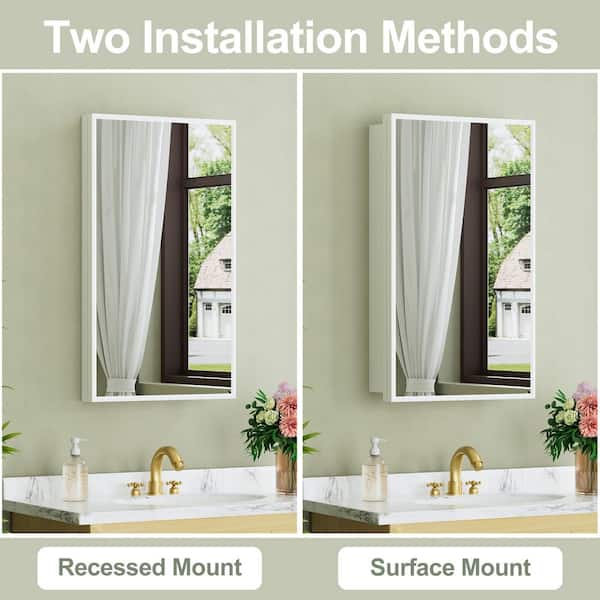 Vela 14 in. W x 24 in. H Rectangular Medicine Cabinet with Mirror, White, Fits Cutout 13-3/8 in. W x 22-13/16 in. H