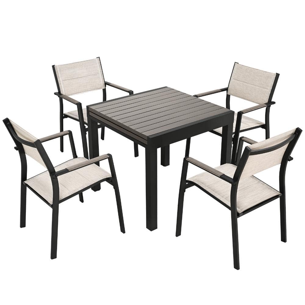 5-Piece Outdoor Dining Set Aluminum Extendable Table and 4 Stackable Patio Dining Chairs, Limed Oak price history on PriceWatchPro