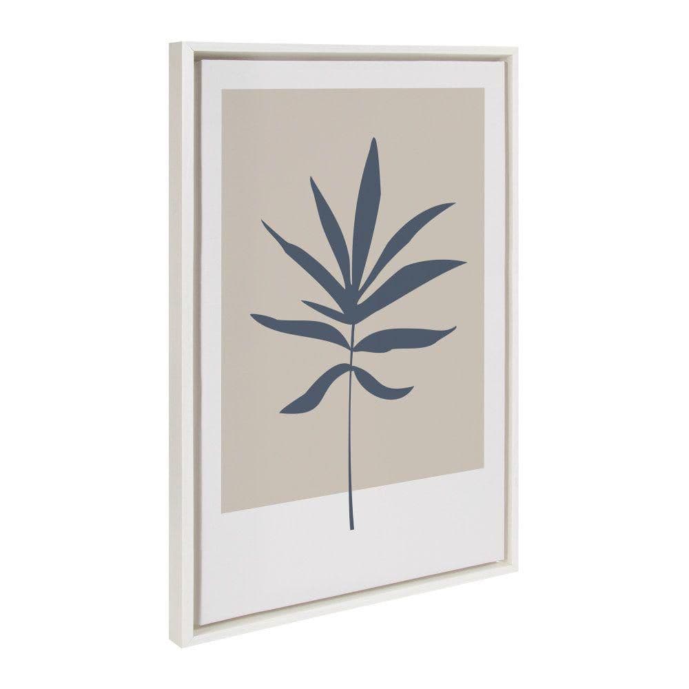 Muted Tan and Blue Colorblock Botanical Leaf Framed Canvas Wall Art, 23x33