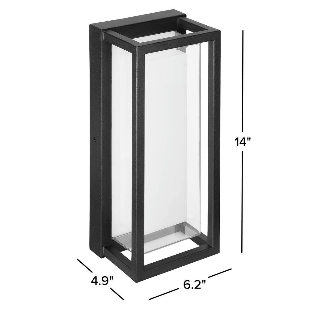 Black Matte Rectangular LED Outdoor Wall Sconce with Frosted Glass