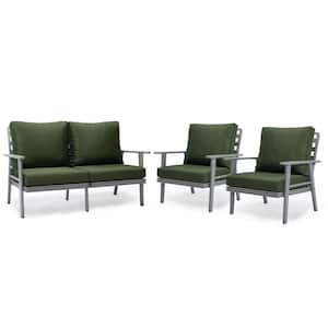 Walbrooke Grey 3-Piece Aluminum Outdoor Loveseat and Set of 2 Armchairs with Removable Cushions, Green