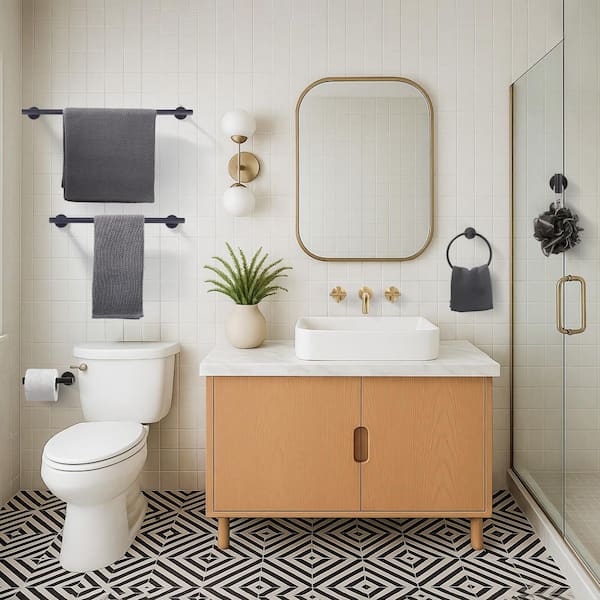 6- Piece Wall Mount Bath Hardware Set with Towel Ring Toilet Paper Holder Towel Hook and Towel Bar in Oil Rubbed Bronze