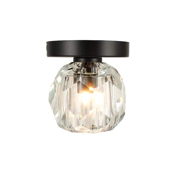 Kenroy Home 4 in. 1-Light Black Transitional Flush Mount with Faceted Clear Glass Shade and No Bulbs Included