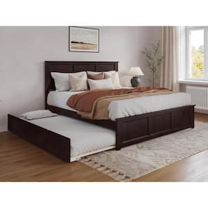 Madison Espresso Black Solid Wood Frame King Platform Bed with Matching Footboard and Twin XL Trundle