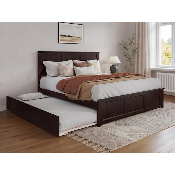 AFI Madison Espresso Black Solid Wood Frame King Platform Bed with Matching Footboard and Twin XL Trundle