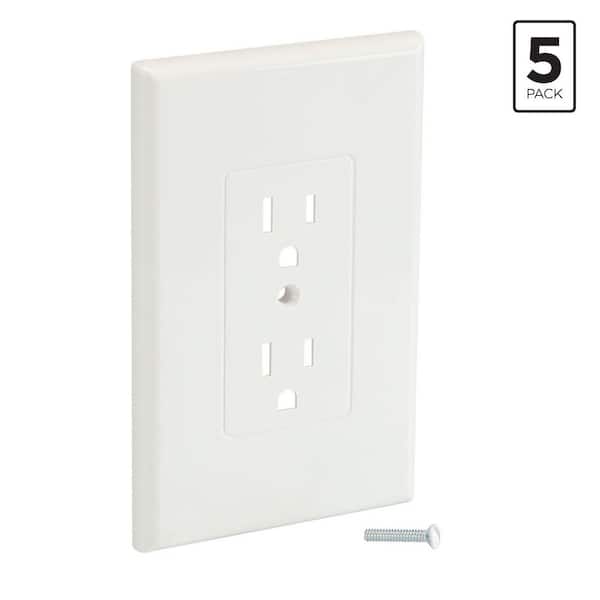 Commercial Electric 1-Gang, White Smooth Finish Duplex Outlet, Midway/Maxi Sized, Cover-Up Plastic Wall Plate (5-Pack)