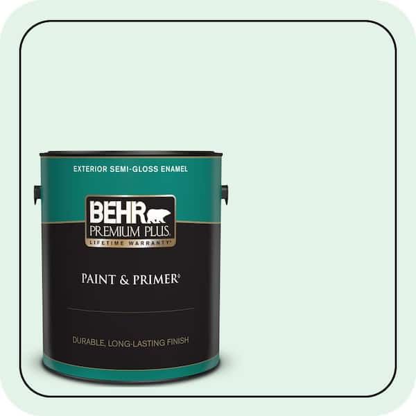 BEHR PREMIUM PLUS 1 gal. #480C-1 Light Mint Semi-Gloss Enamel Exterior Paint & Primer