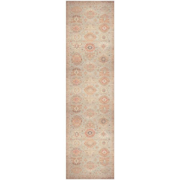 Vintage Washables Sage Multicolor 2 ft. x 8 ft. Medallion Traditional Runner Area Rug