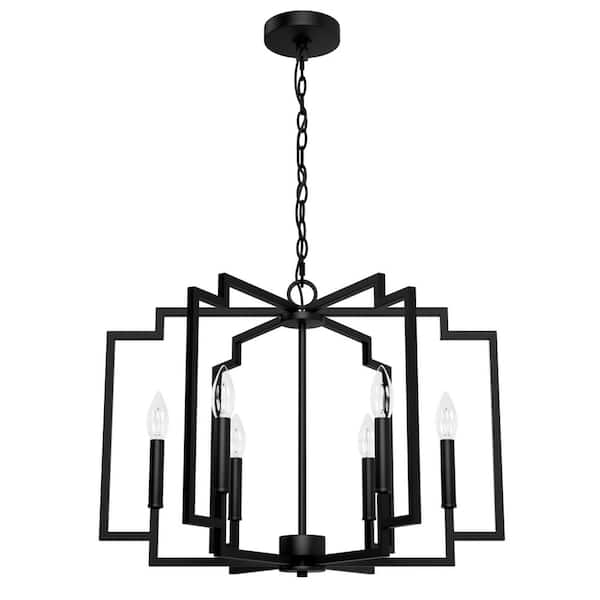 Hunter Zoanne 6-Light Matte Black Candle Lantern Chandelier for Dining Rooms with No Bulbs Included