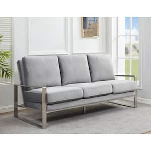 Jefferson 77.1 in. Square Arm Velvet Contemporary Modern Rectangle Sofa in Gray