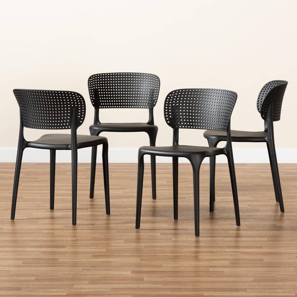 Rae Black Plastic Stackable Dining Chair Set