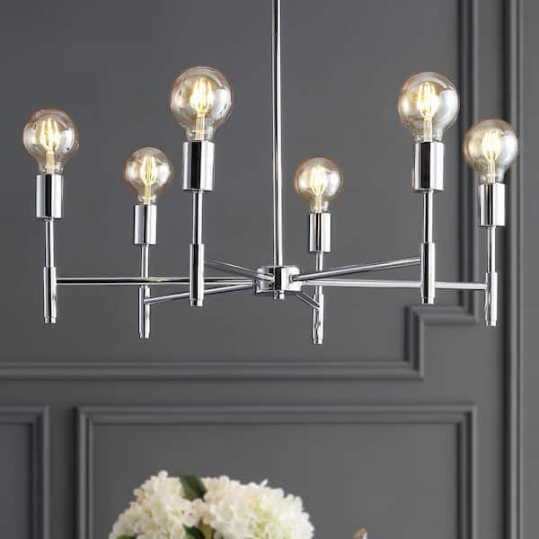JONATHAN Y Turing 28.5" Adjustable Height Metal LED Chandelier, Chrome