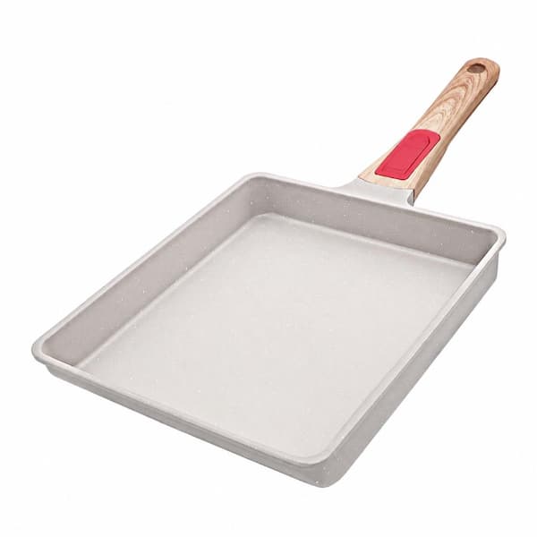 9 in. x 8 in. White Aluminum Tamagoyaki Nonstick Pan with Detachable Handle, Oven and Dishwasher Safe