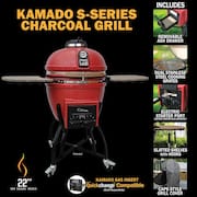 22 in. Kamado S-Series Ceramic Charcoal Grill in Chili Red with Cover, Cart, Side Shelves, 2 Cooking Grates, Ash Drawer
