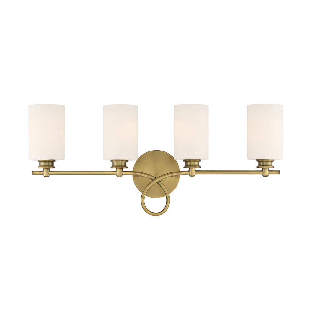 Woodbury 28 in. W x 12 in. H 4-Light Warm Brass Bathroom Vanity Light with Frosted Glass Shades price history on PriceWatchPro
