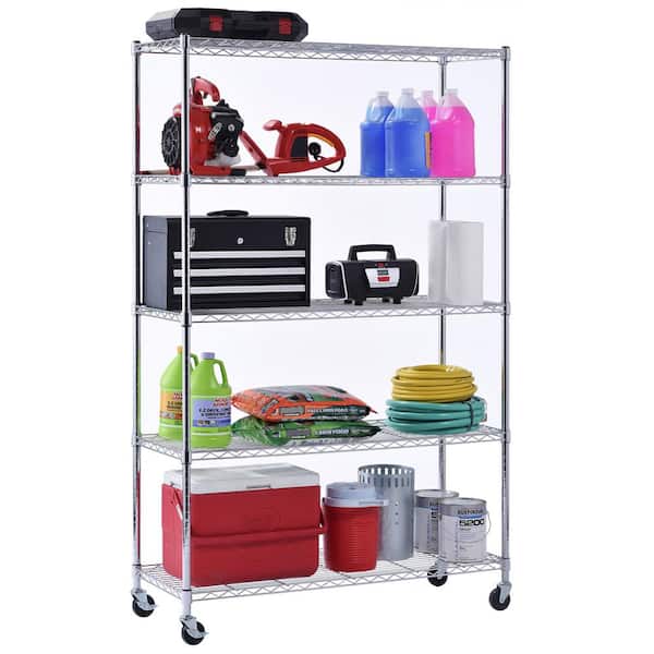 Mobile 5-Tier Steel Chrome Garage Storage Shelving Unit (48 in. W x 72 in. H x 18 in. D)