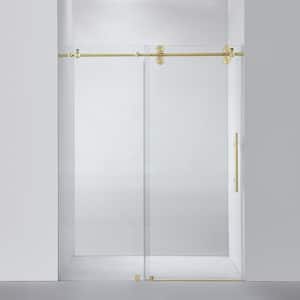 Villena 60 in. W x 78 in. H Single Sliding Frameless Shower Door in Brushed Gold with Clear Glass