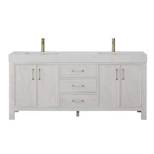 Leon 72 in. W x 22 in. D x 34 in. H Double Freestanding Bath Vanity in Washed White with White Composite Stone Top