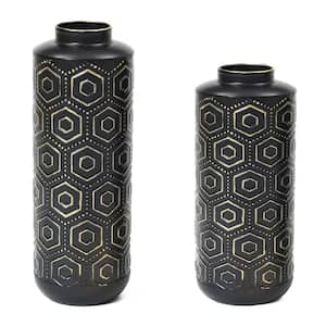 Set of 2 Black and Gold Metal Bottle Vases