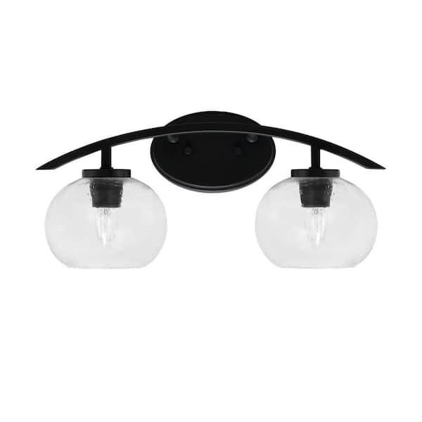 Unbranded Siena 18.25 in. 2-Light Vanity Light Matte Black with Clear Bubble Glass Shades