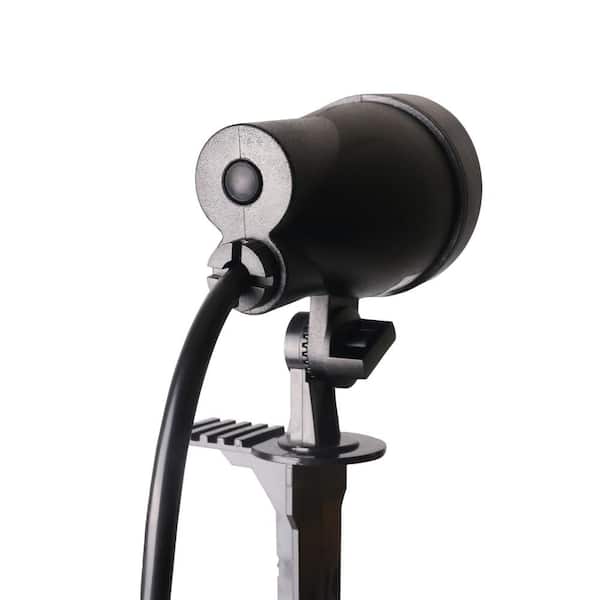 400 Lumens Black Plastic Plug-in LED Outdoor Spotlight with 3000K and RGB Integrated Bulb 1-Pack