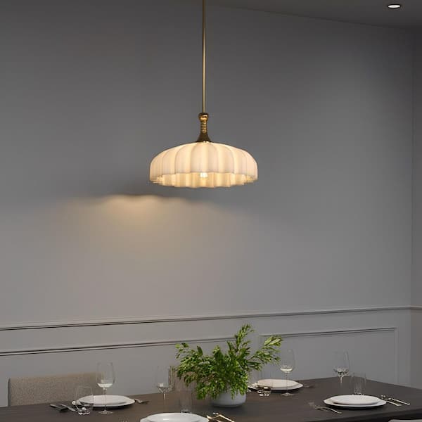 1-Light Gold Glass Pendant Light with White Shade, Modern Hanging Ceiling Lamp for Kitchen, Dining Room, and Bedroom