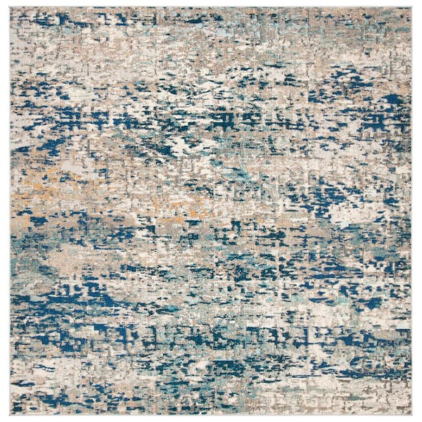 SAFAVIEH Madison Gray/Blue 12 ft. x 12 ft. Abstract Gradient Square Area Rug