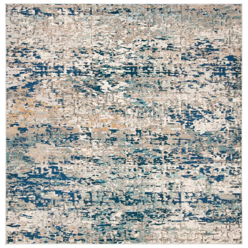 Madison 9' Square Gray and Blue Abstract Synthetic Rug