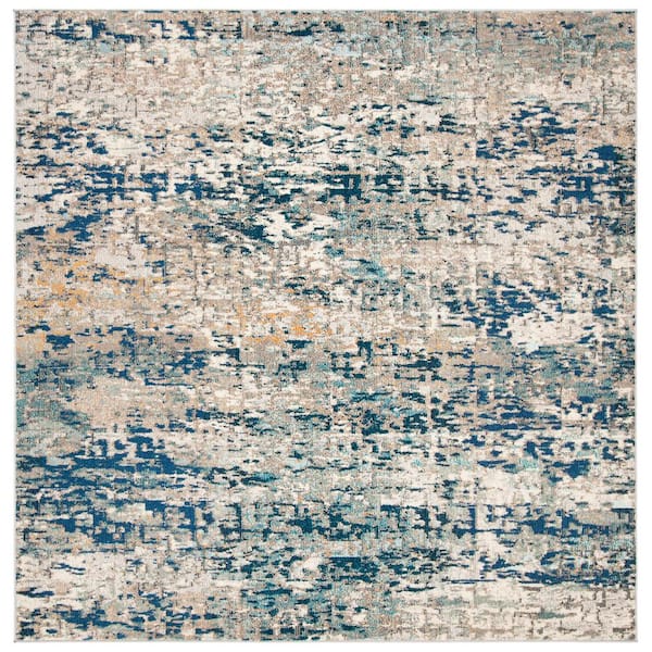 SAFAVIEH Madison Grey/Blue 10 ft. x 10 ft. Abstract Gradient Square Area Rug