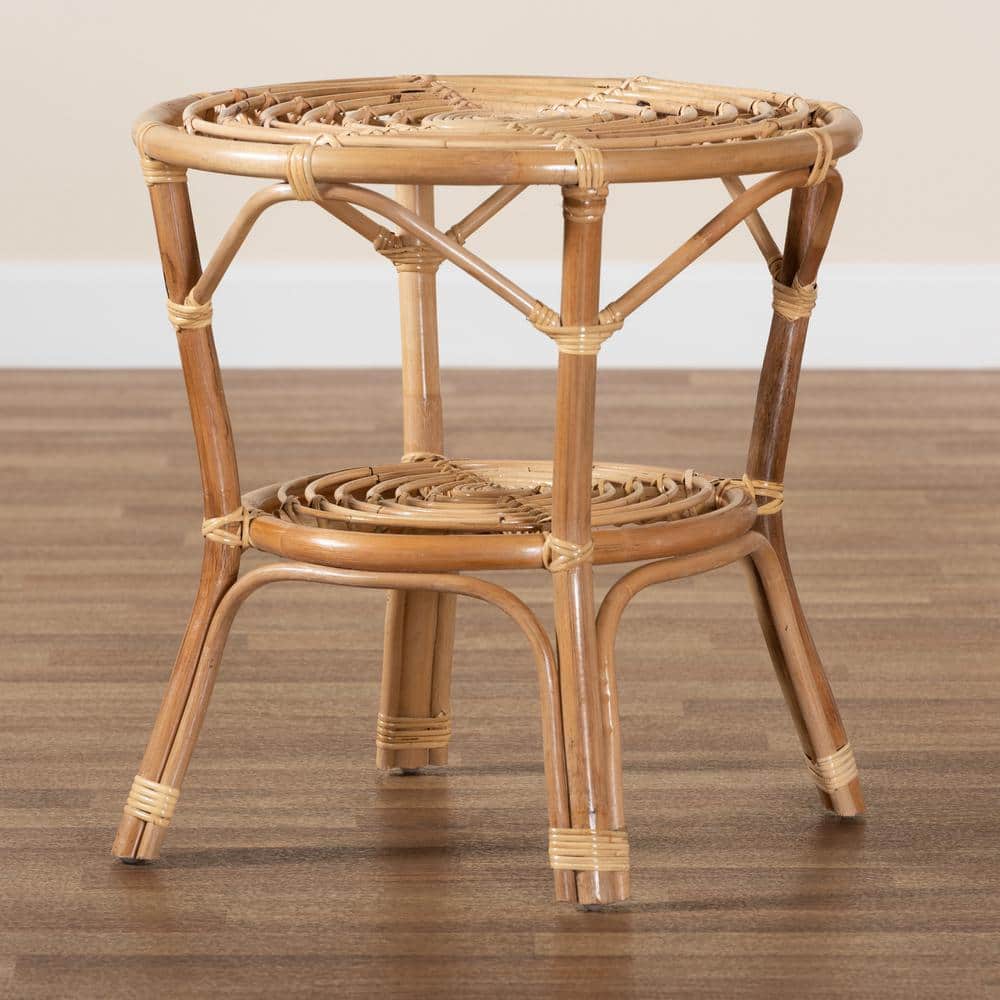 Cariel 21.5" Natural Brown Rattan Round Coffee Table with Storage
