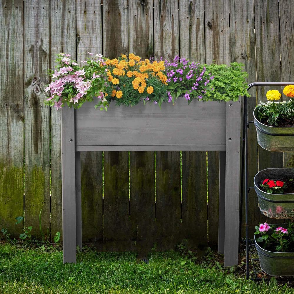 Gray 31 in. x 31 in. x 16 in. Wood Raised Garden Bed with Legs, Elevated Wo