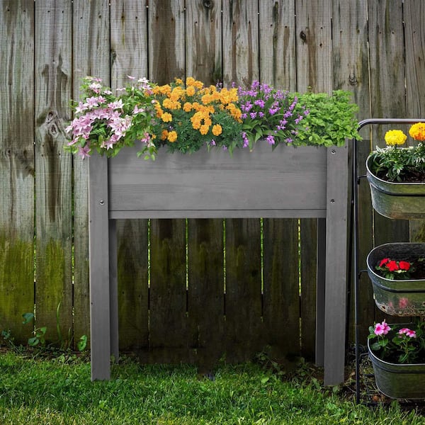 Unbranded Gray 31 in. x 31 in. x 16 in. Wood Raised Garden Bed with Legs, Elevated Wood Planter Box Stand for Backyard