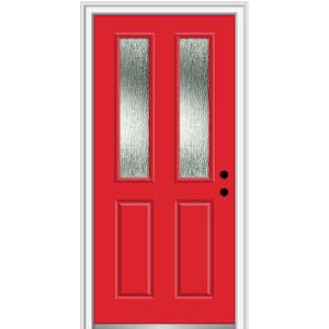 30 in. x 80 in. Left-Hand/Inswing Rain Glass Red Saffron Fiberglass Prehung Front Door on 4-9/16 in. Frame