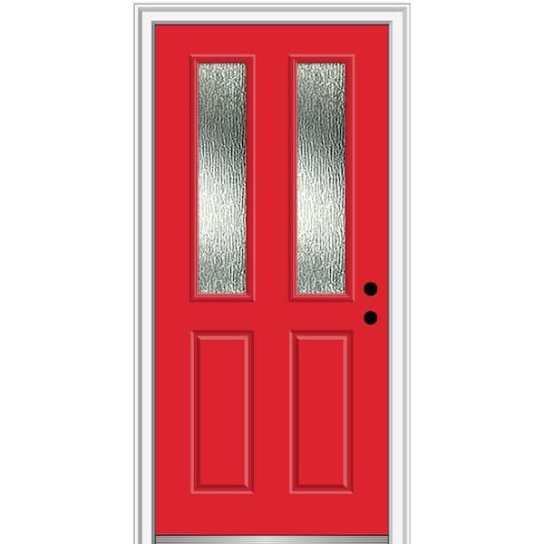 MMI DOOR 32 in. x 80 in. Left-Hand/Inswing Rain Glass Red Saffron Fiberglass Prehung Front Door on 4-9/16 in. Frame