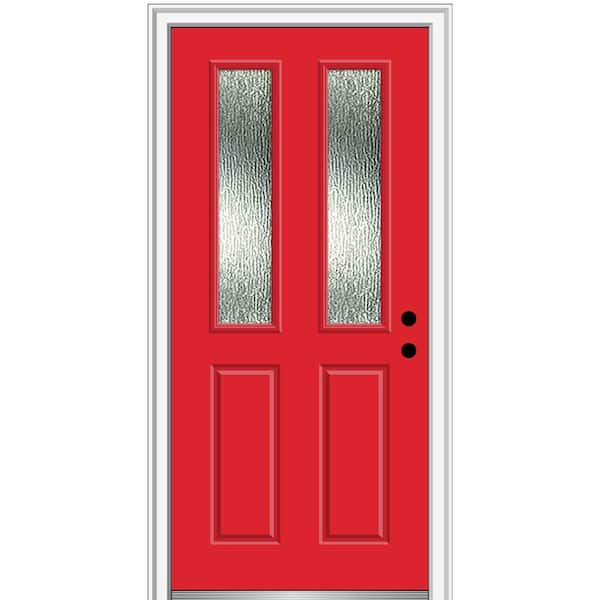 MMI Door 36 in. x 80 in. Left-Hand Inswing Rain Glass Red Saffron Fiberglass Prehung Front Door on 4-9/16 in. Frame