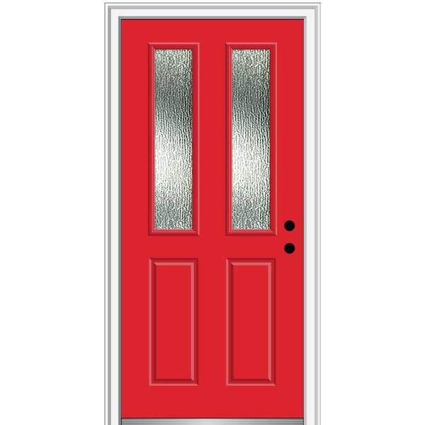 MMI Door 36 in. x 80 in. Left-Hand Inswing Rain Glass Red Saffron Fiberglass Prehung Front Door on 6-9/16 in. Frame