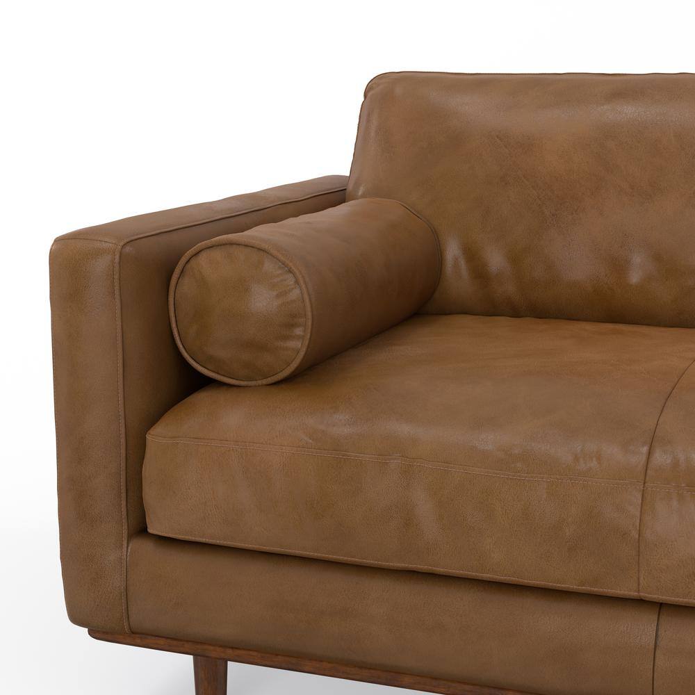 Caramel Brown Genuine Leather Sofa with Removable Cushions