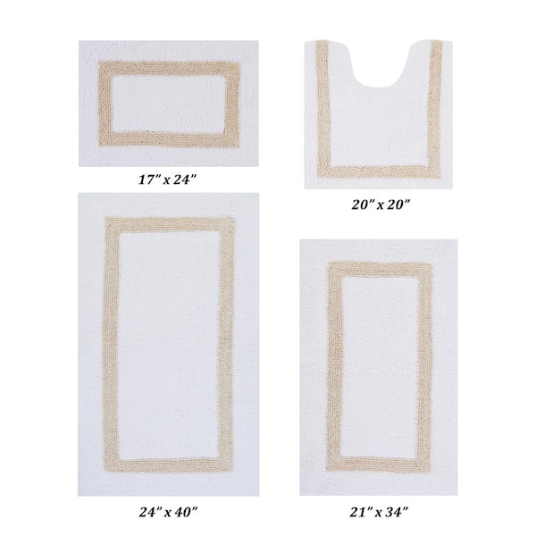 Better Trends Hotel Collection White/Sand 100% Cotton 4 Piece Bath Rug Set